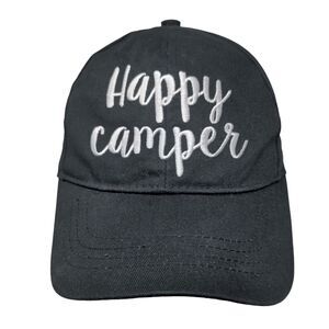 Happy Camper Strapback Hat Black One Size Embroidered C.C Exclusives